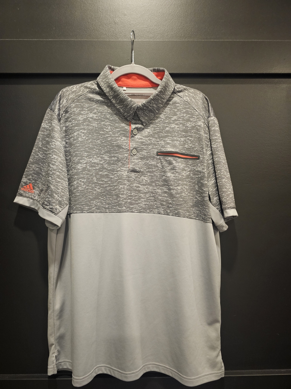 adidas Men’s Heather Gray Polo with Coral Accent
